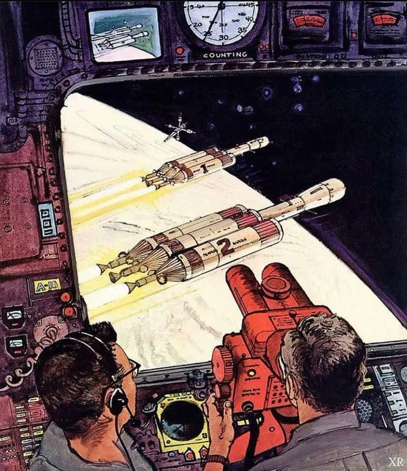 Robert McCall’s depiction of a Werner von Braun concept mission presented to NASA and Congress in 1969, just after the first Moon landing